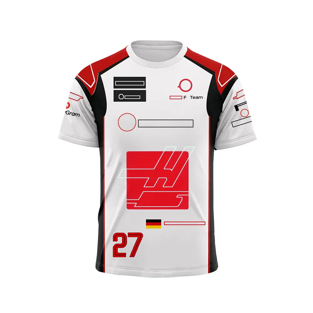 Haas F1 Team Graphic T-Shirt | Men's White Motorsport Performance Tee | Short Sleeve Formula Racing Fan Shirt