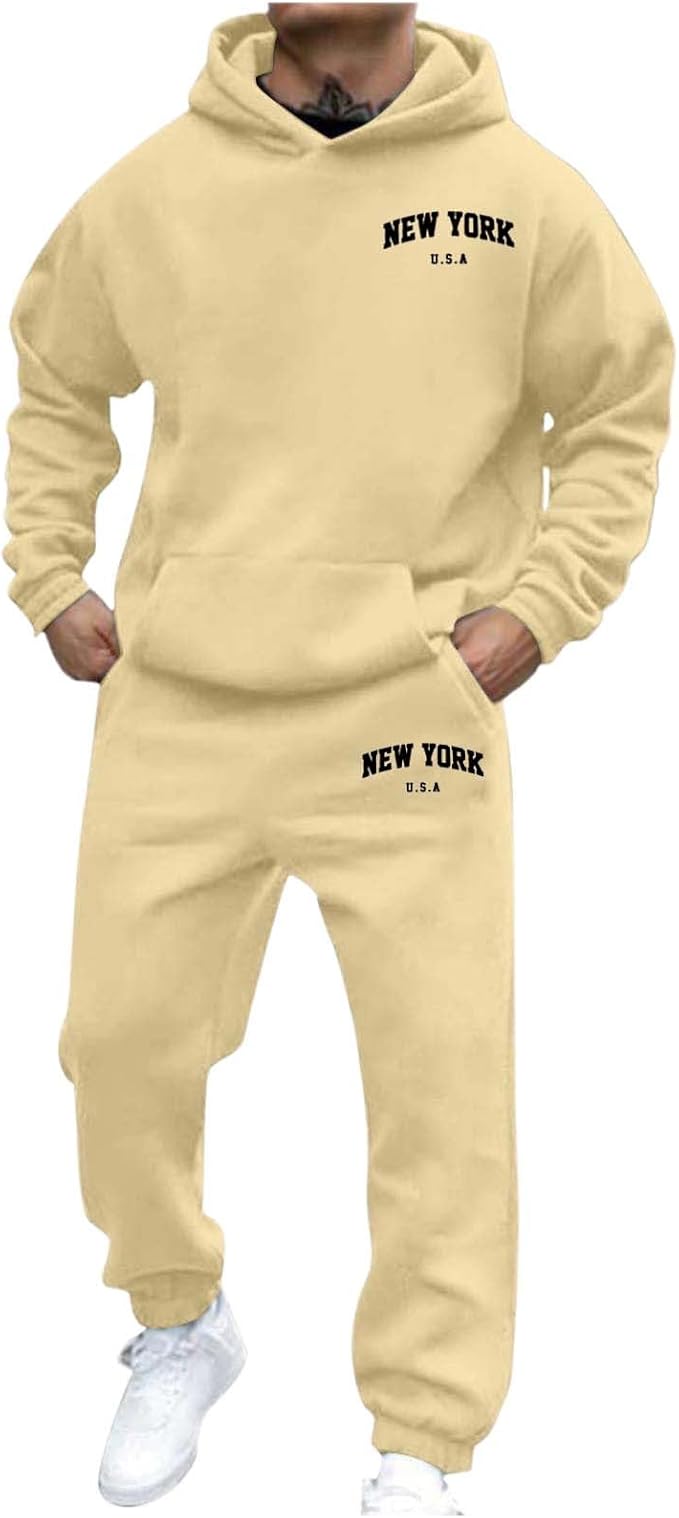 Men's New York Hoodie & Jogger Tracksuit Set – Casual Fleece Pullover Sweatshirt and Sweatpants 2-Piece Outfit