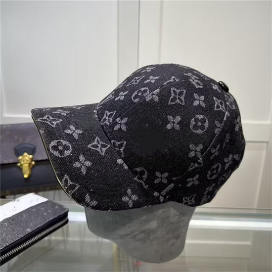 Luxury Monogram Pattern Black Baseball Cap | Adjustable Unisex Designer-Inspired Hat