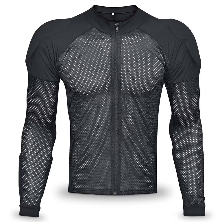 Breathable Mesh Armored Motorcycle Riding Shirt | CE Armor Ready Protective Base Layer Jacket | Lightweight Compression Riding Gear | Black