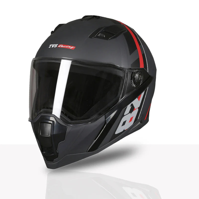 TVS Racing Full Face Motorcycle Helmet Matte Black Red Graphic | ISI Certified Riding Helmet