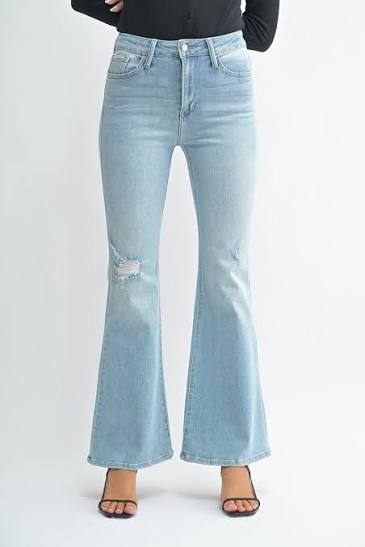 Women's High-Rise Light Wash Flare Jeans | Stretch Denim Bootcut Pants | Slim Fit Casual Everyday Denim Trousers