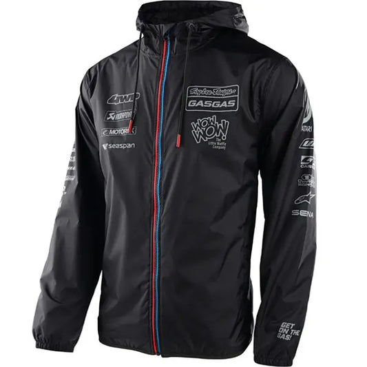 GASGAS Racing Team Windbreaker Jacket | Lightweight Hooded Motorsport Jacket | Water-Resistant Full-Zip Outdoor Jacket | Black