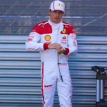 Charles Leclerc Ferrari F1 White Racing Suit – Puma Formula 1 Driver Racewear Replica