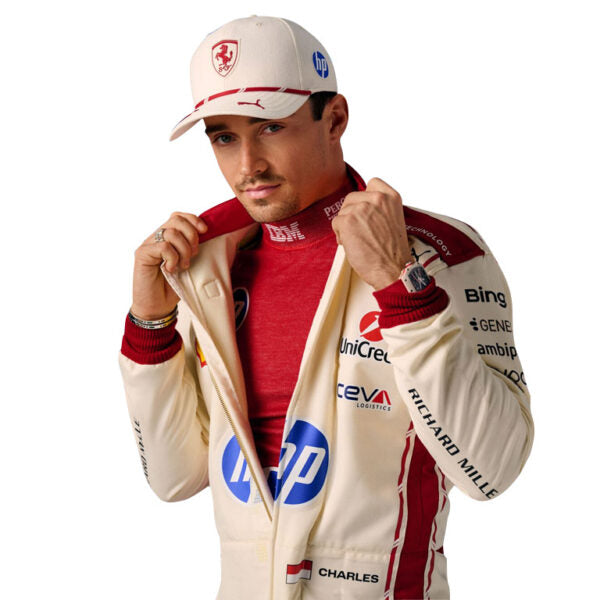 Scuderia Ferrari F1 Team Cream Driver Zip Jacket – Charles Leclerc HP Formula 1 Motorsport Track Top