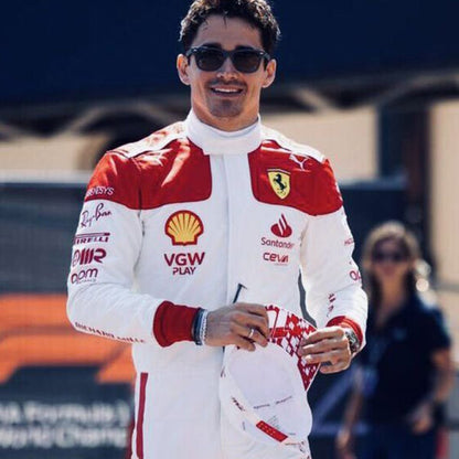 Charles Leclerc Ferrari F1 White Racing Suit – Puma Formula 1 Driver Racewear Replica