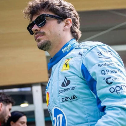 2024 Ferrari Charles Leclerc Replica Racing Suit – Premium Sky Blue F1 Motorsport Overall