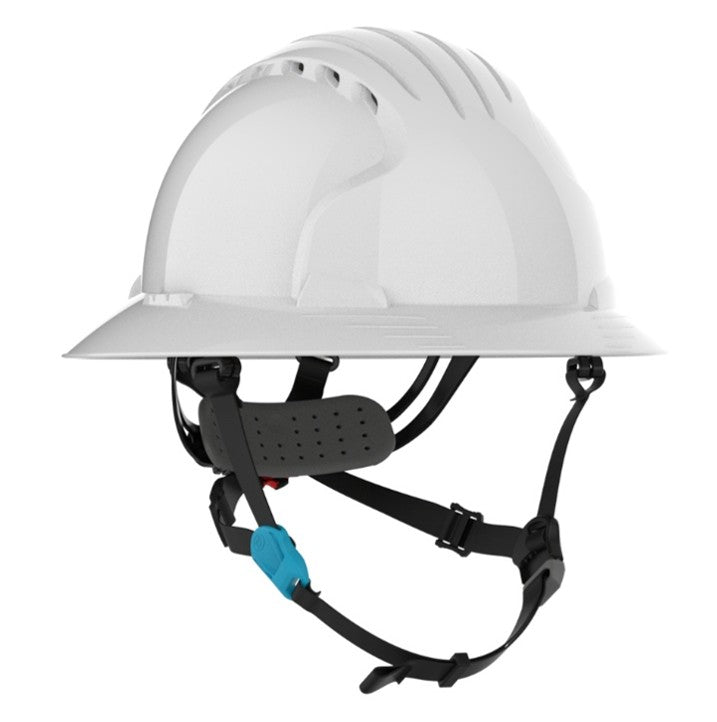 Vented Safety Hard Hat with 4-Point Chin Strap - White