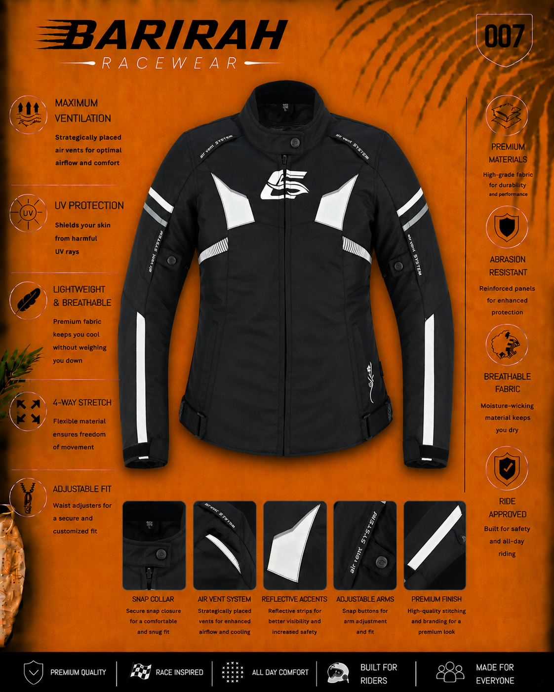 Women’s All-Season Premium Soft Motorcycle Jacket - Black/White