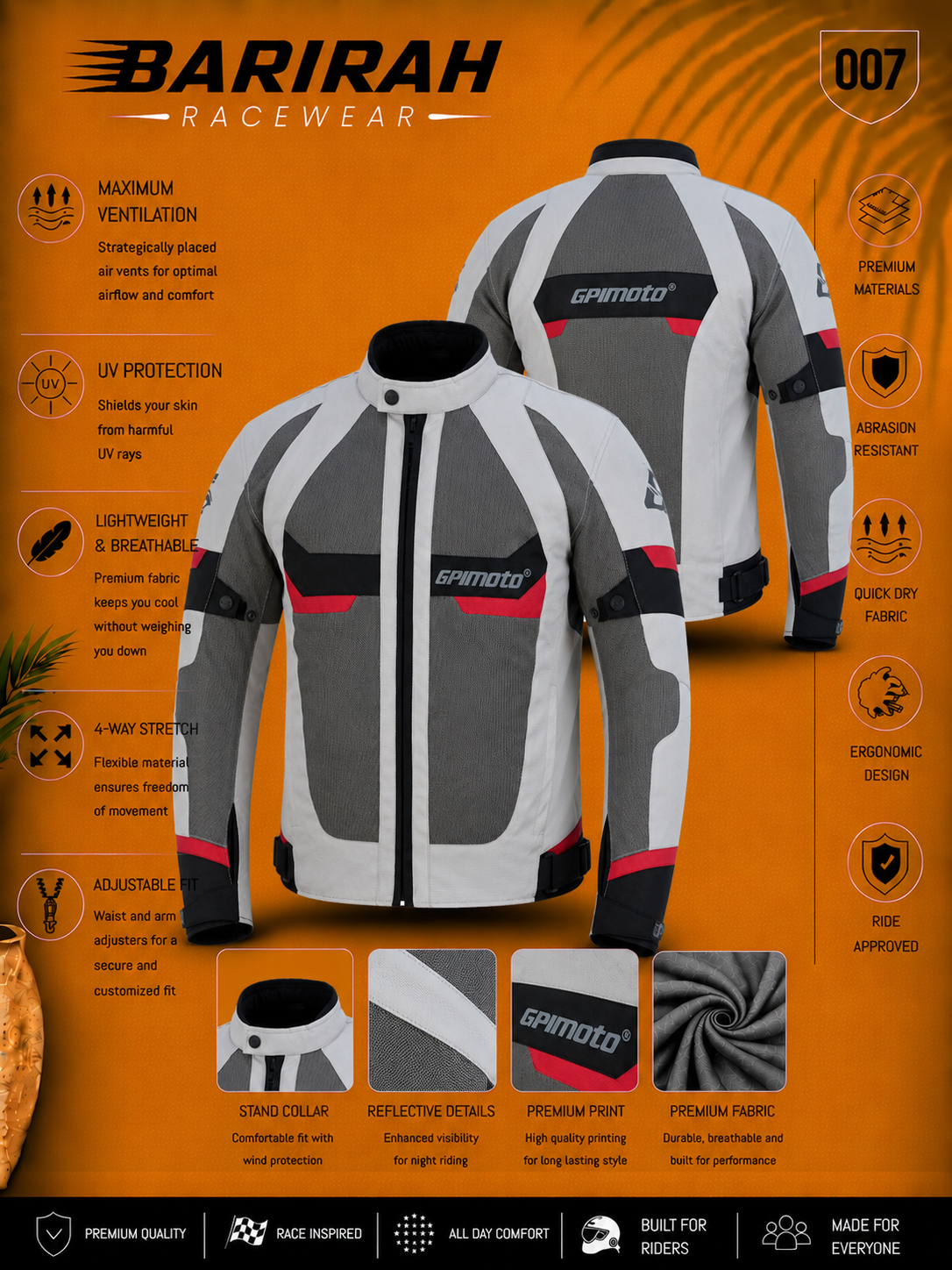 Men’s Premium Summer 4 Pockets Soft Adjustable Motorcycle