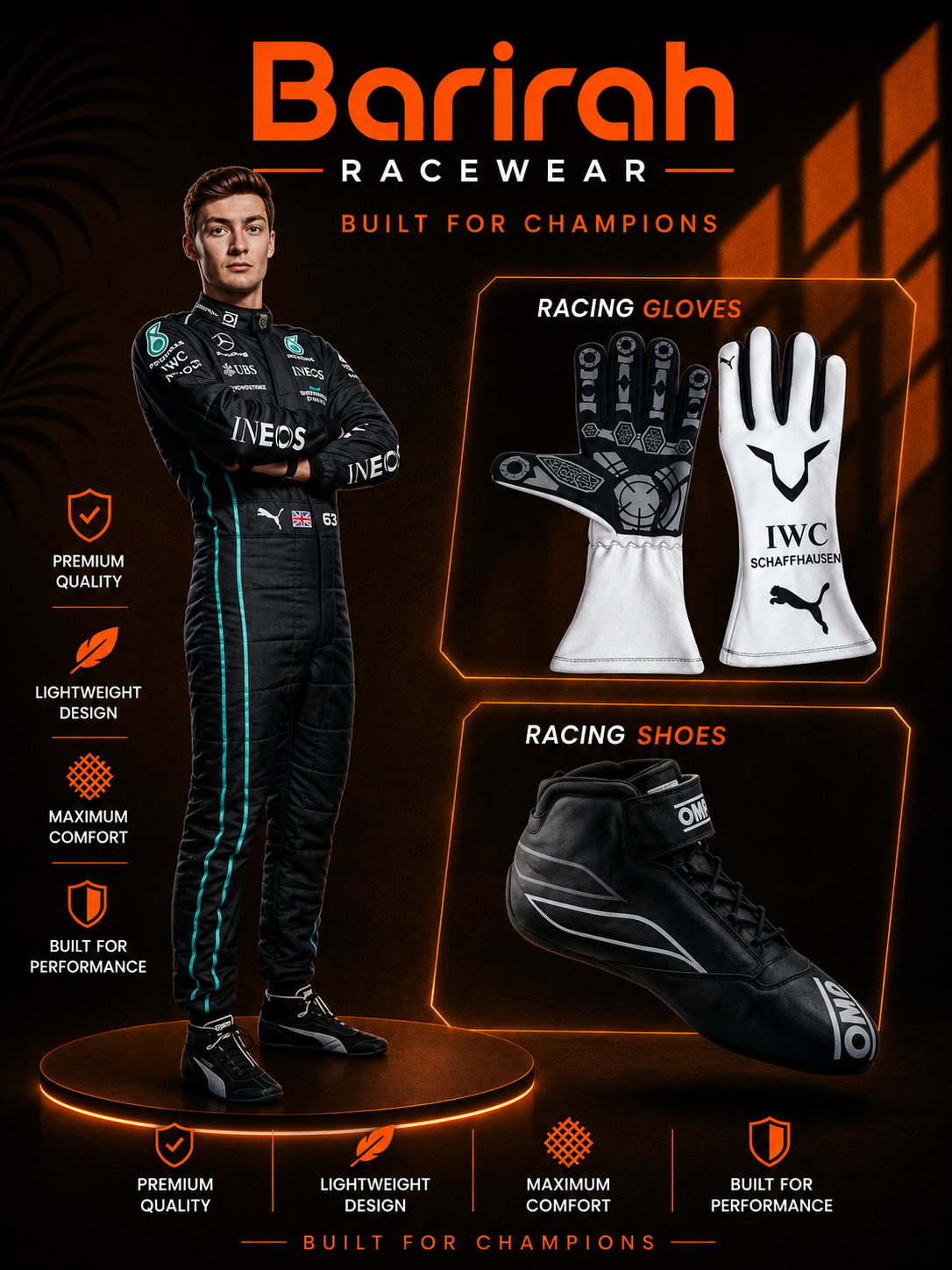 George Russell Mercedes F1 Race Suit, Shoes & Gloves-Barirah Racewear