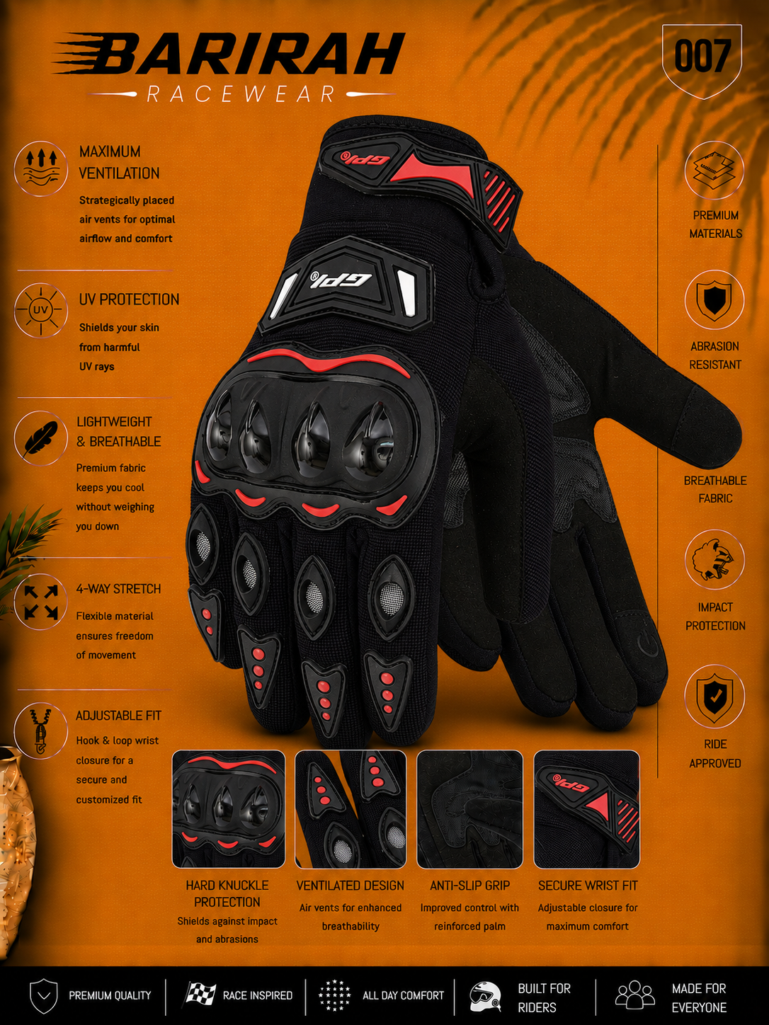 Premium Motorcycle Red Gloves - Superior Comfort, Grip &
