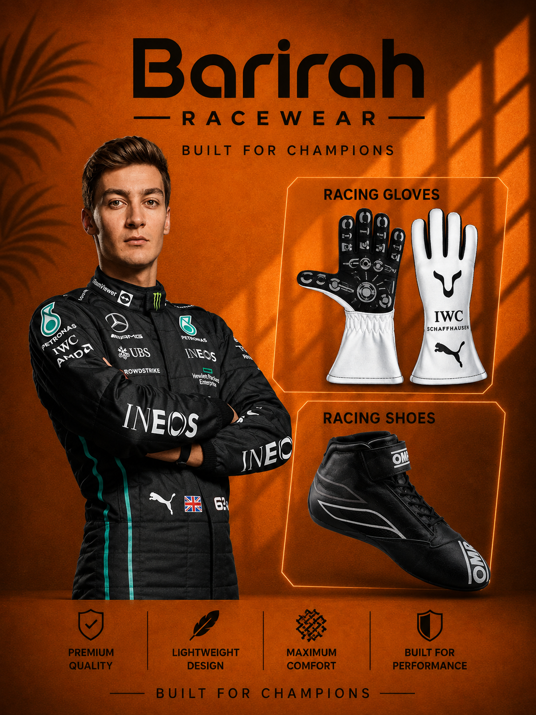 George Russell Mercedes F1 Race Suit, Shoes & Gloves-Barirah Racewear