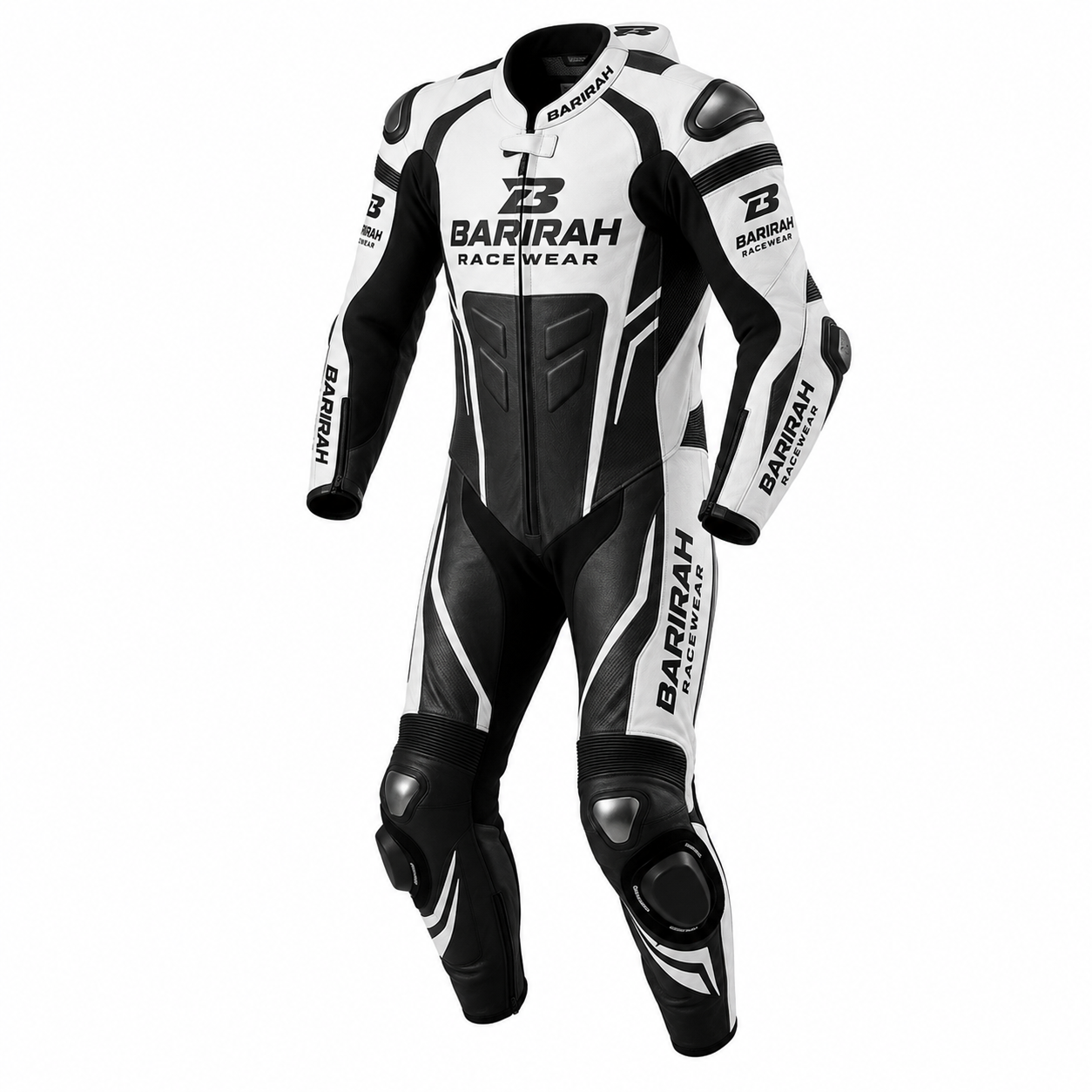 Barirah Racewear Black & White One-Piece Motorbike Racing Leather Suit