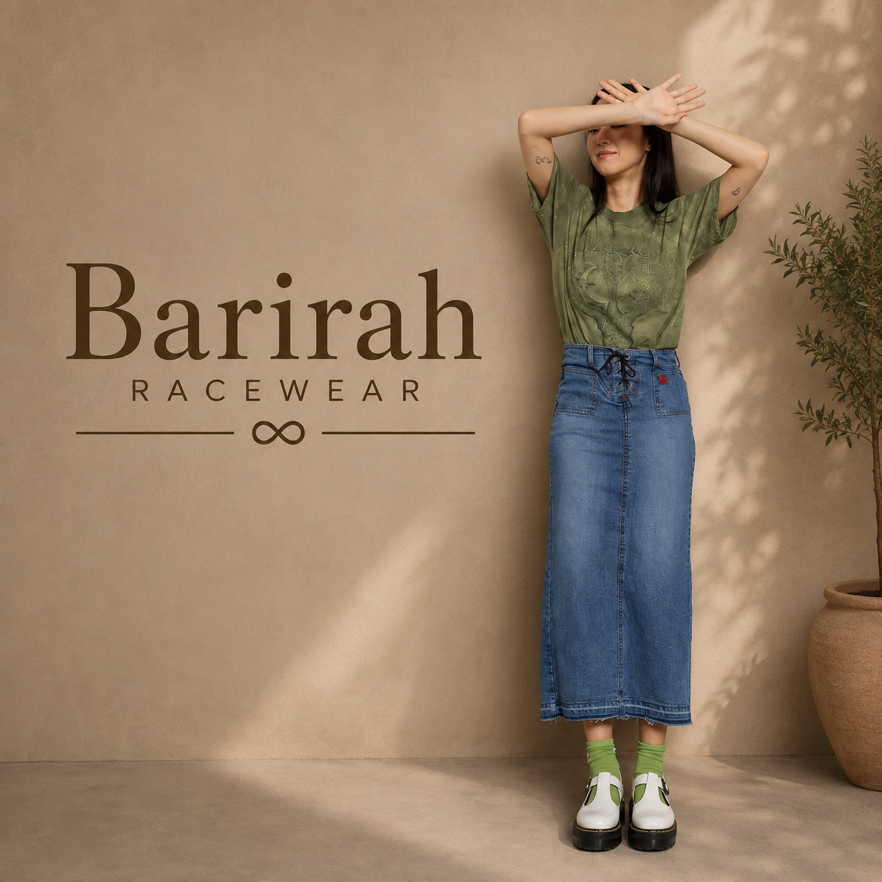 Barirah Racewear Women’s High-Waisted Denim Maxi Skirt – Mid Blue