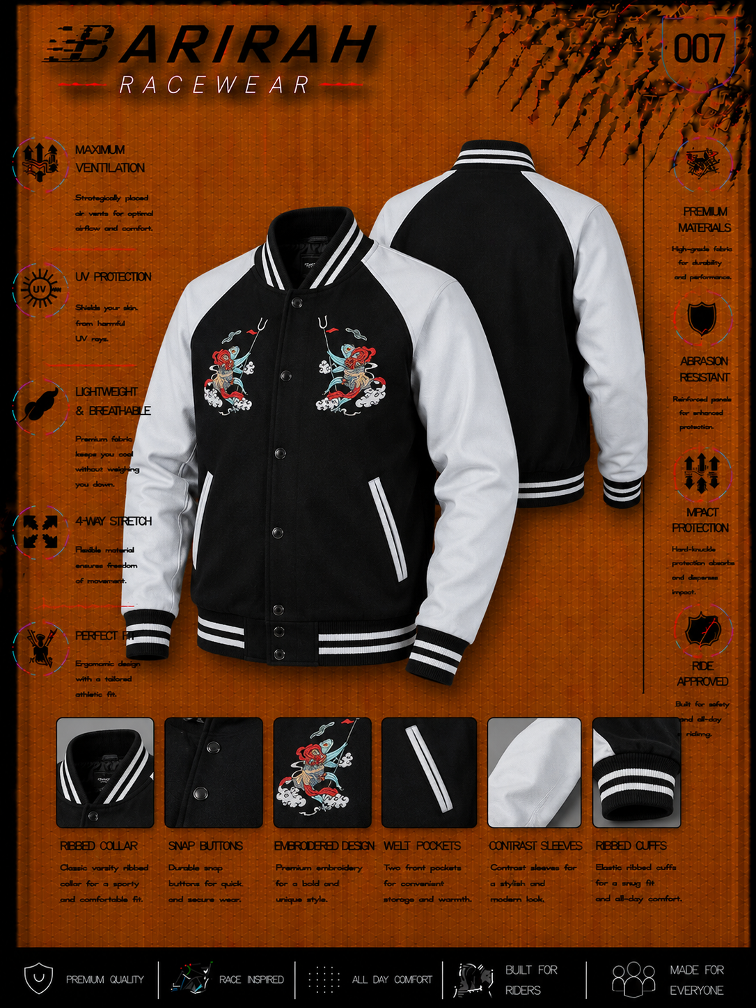 New Baseball Varsity Jacket - Black Body &amp; White