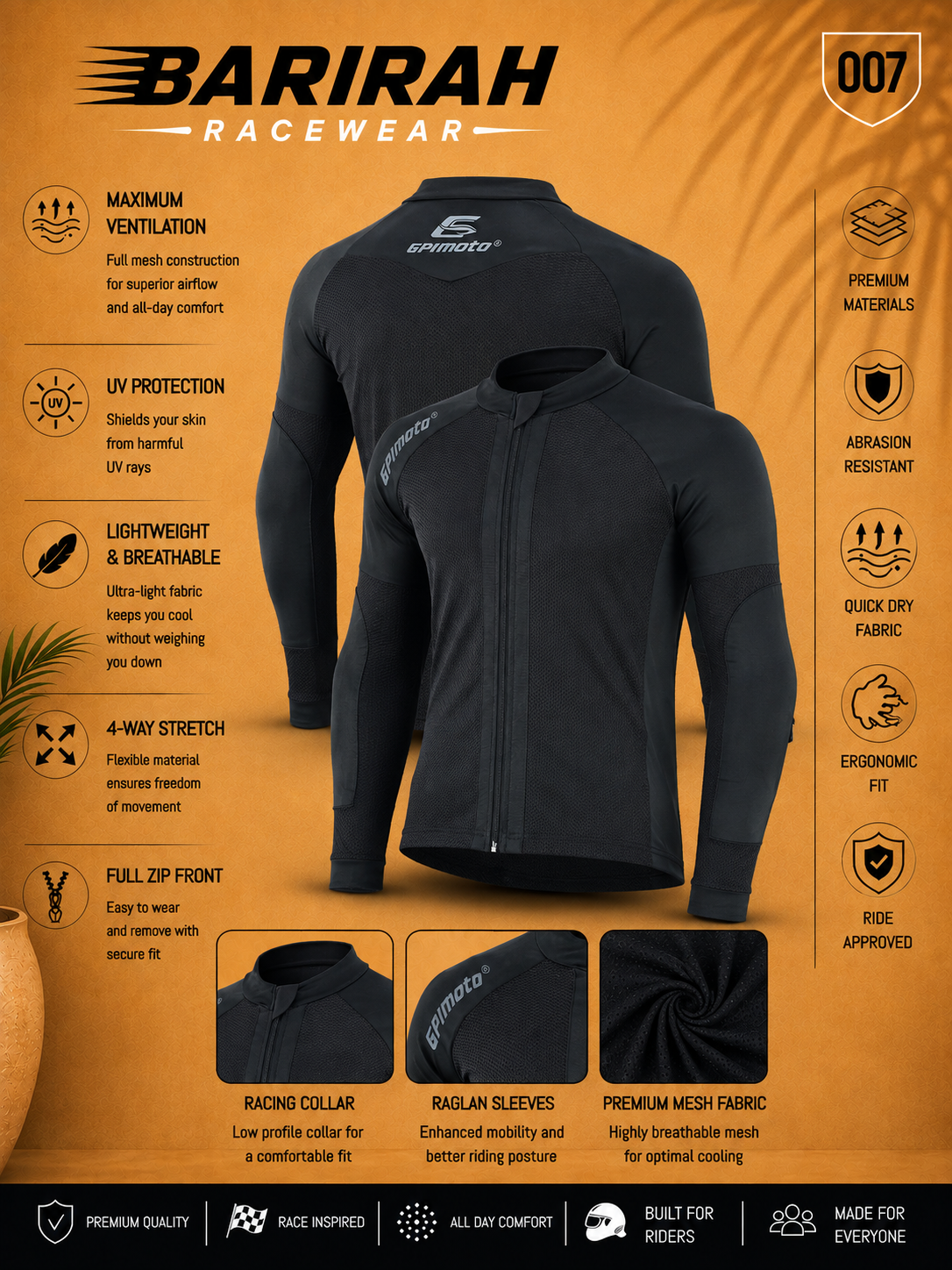 Men's Mesh Black Motorcycle Shirt - CE Level 2 Certified