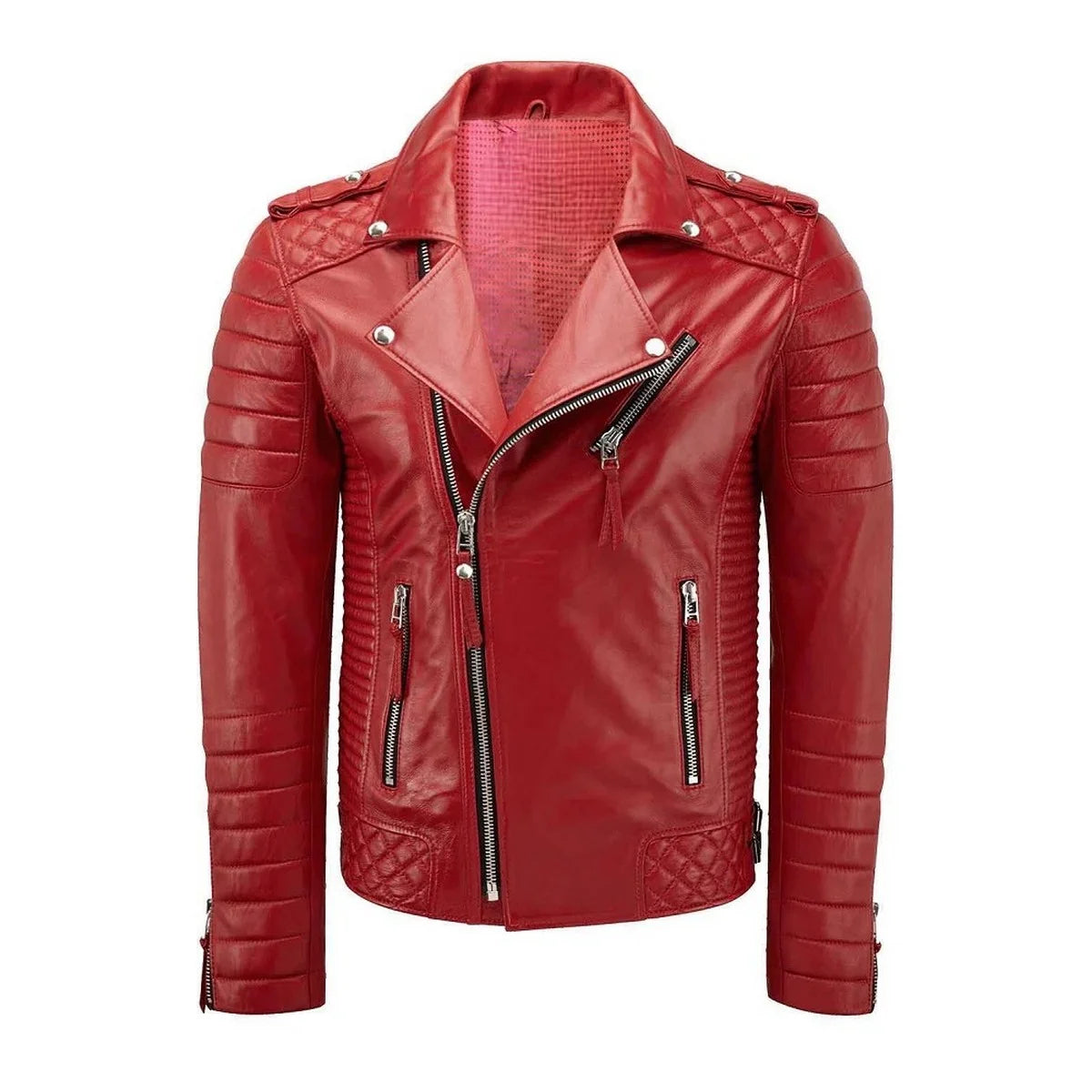 Women's Red Quilted Biker Leather Jacket | Slim Fit Moto Motorcycle Jacket | Premium Zip-Up Fashion Outerwear