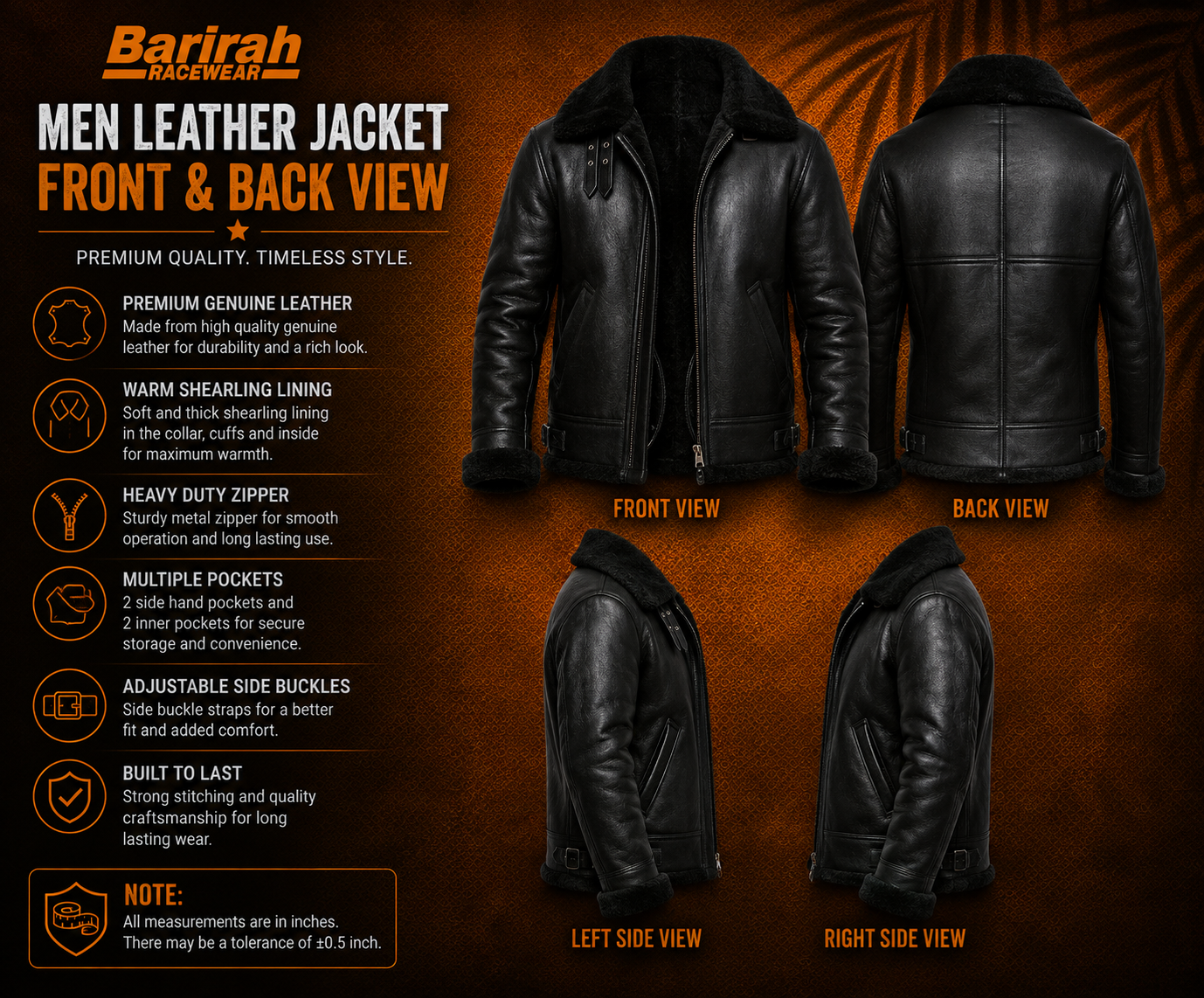 Barirah Racewear Men’s Genuine Leather Motorbike Jacket