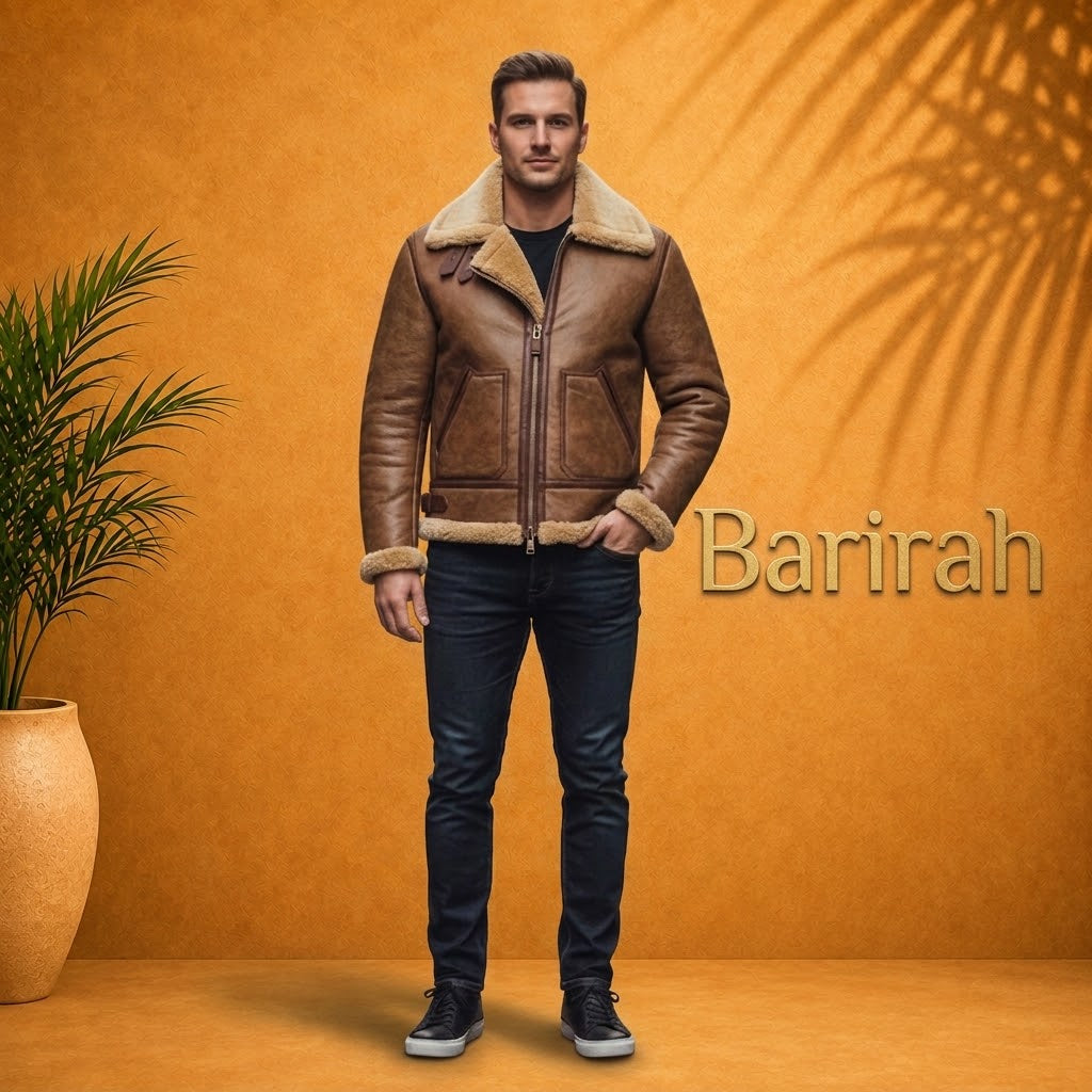 Classic men’s B3 bomber jacket featuring a genuine sheepskin leather exterior
