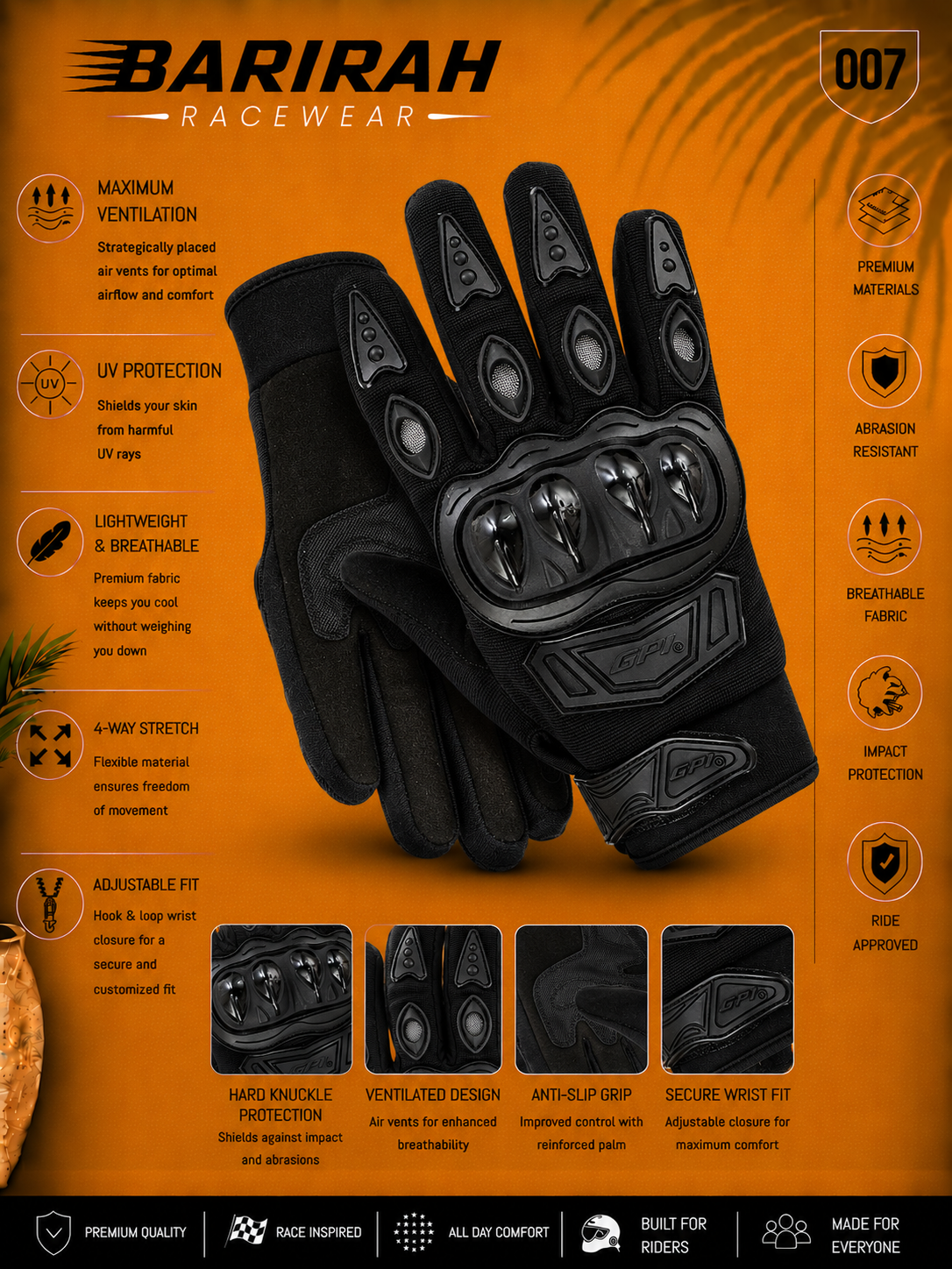Premium Motorcycle Black Gloves - Superior Comfort, Grip &