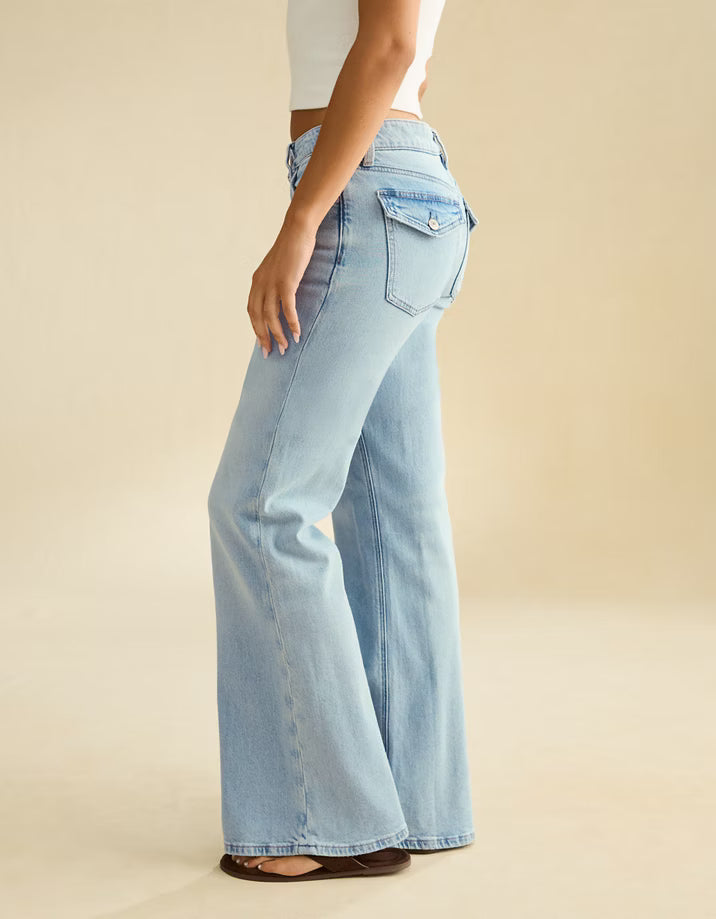 Women's High-Rise Light Wash Wide Leg - Soft Cotton Everyday