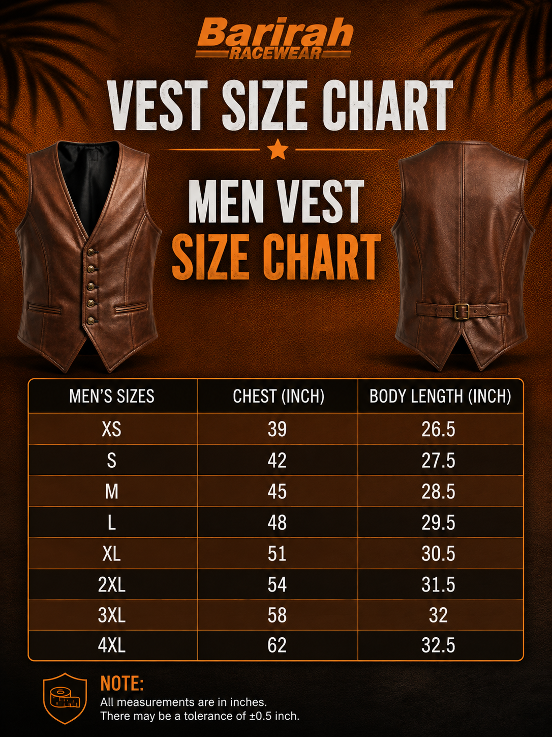 Barirah Racewear Men’s Brown Genuine Leather Jacket Waistcoat