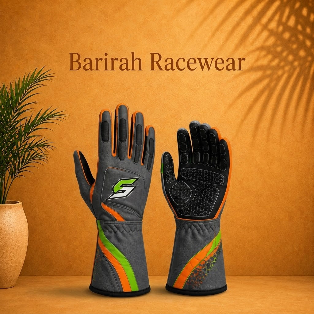 Custom kart racing suit set featuring a personalized racing outfit, matching gloves, and shoes.