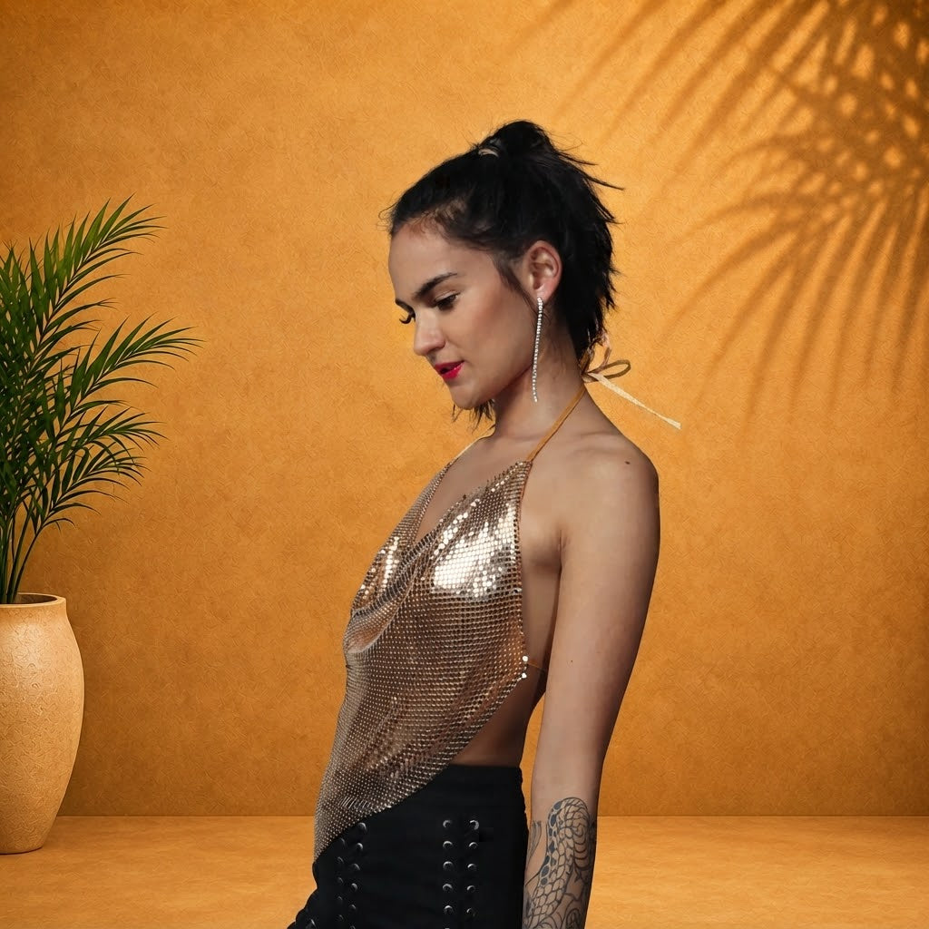 Gold Glomesh Halter Top