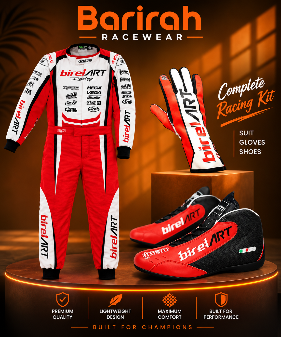 Birel ART Go Kart Race Suit, Shoes & Gloves