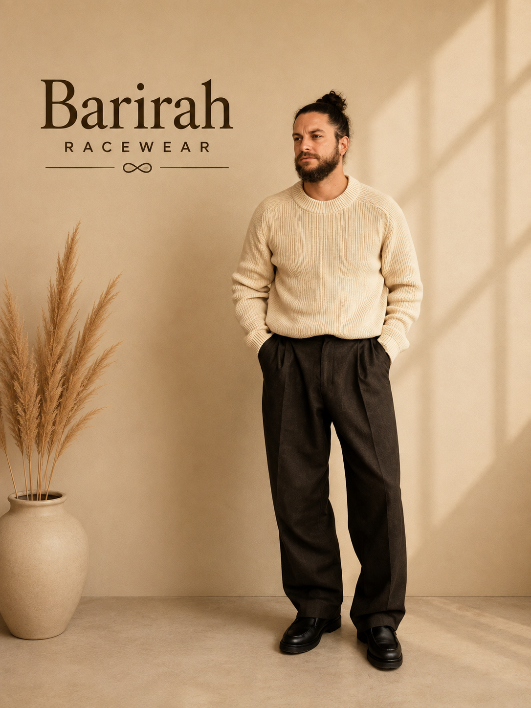 Barirah Racewear Men’s Classic Ribbed Crewneck Sweater – Cream