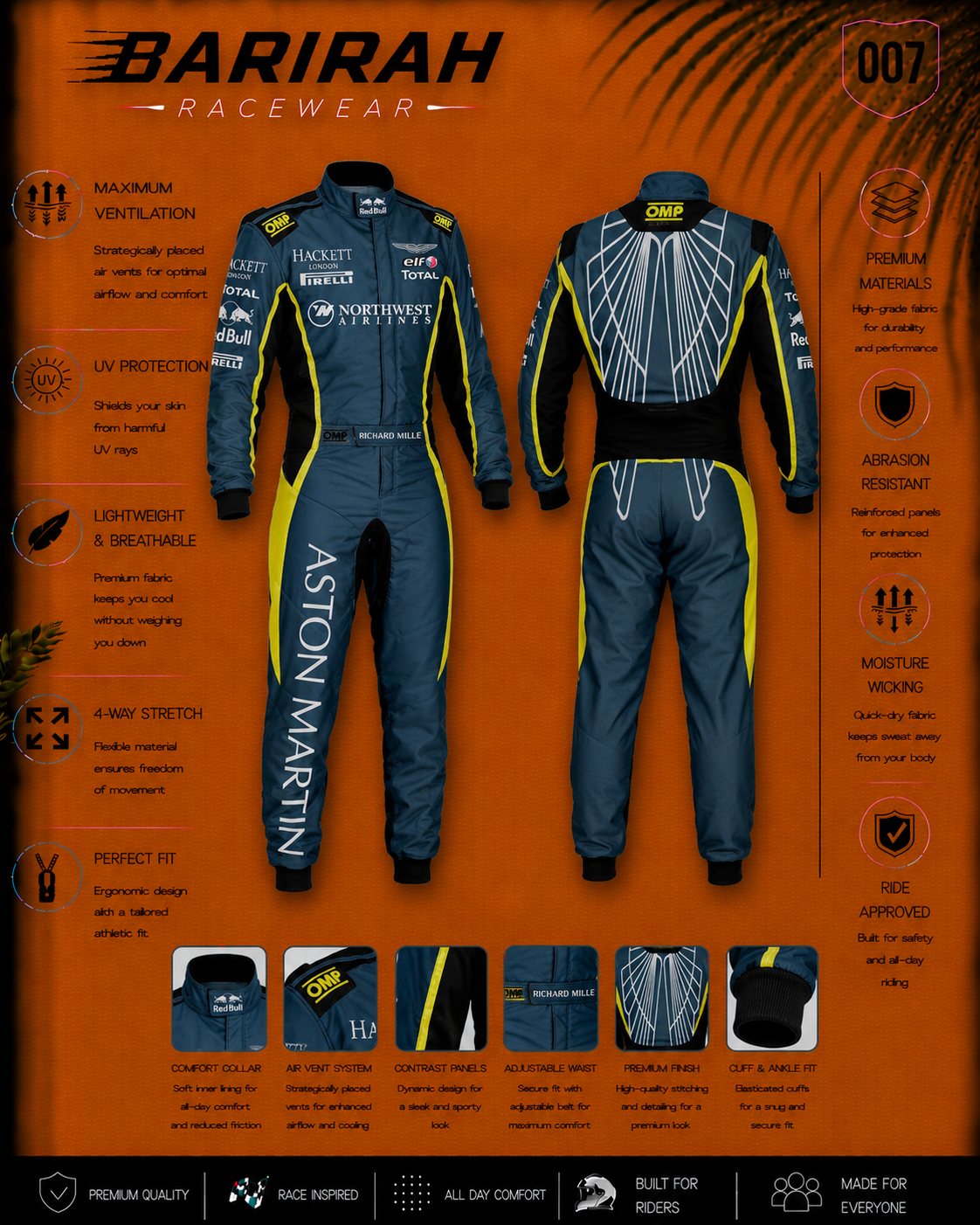 OMP Style Go Kart Race Suit Dark Blue Digital Printed Made-to