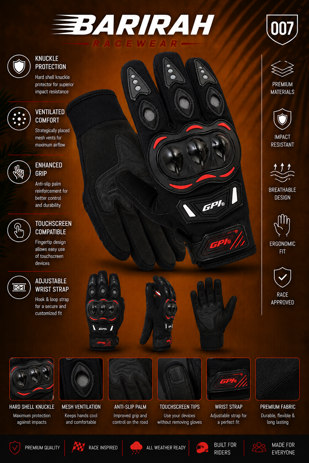 Premium Motorcycle Gloves - Superior Comfort, Grip &