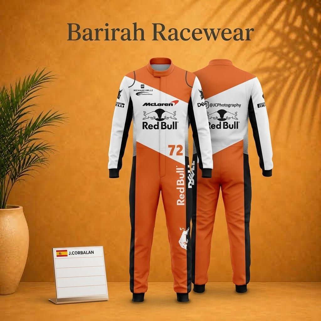 Custom handmade F1-style go-kart racing suit with sublimated design
