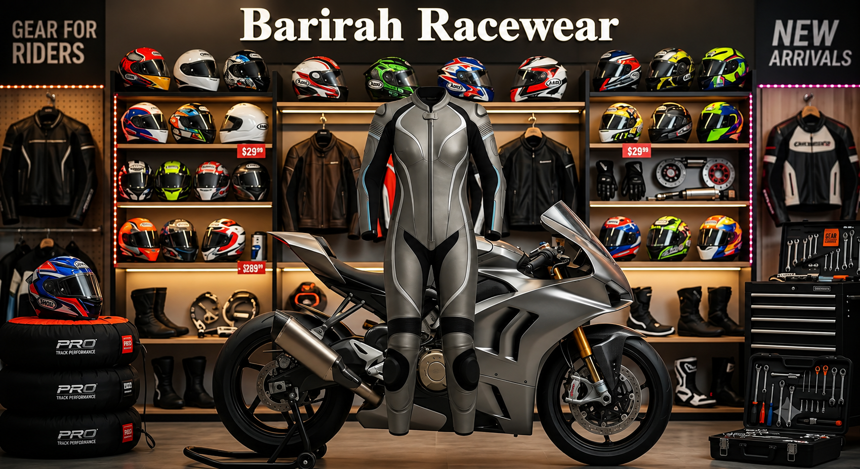 Barirah Racewear Women’s Motorcycle Racing Suit – Grey & Black Protective Leather Riding Suit