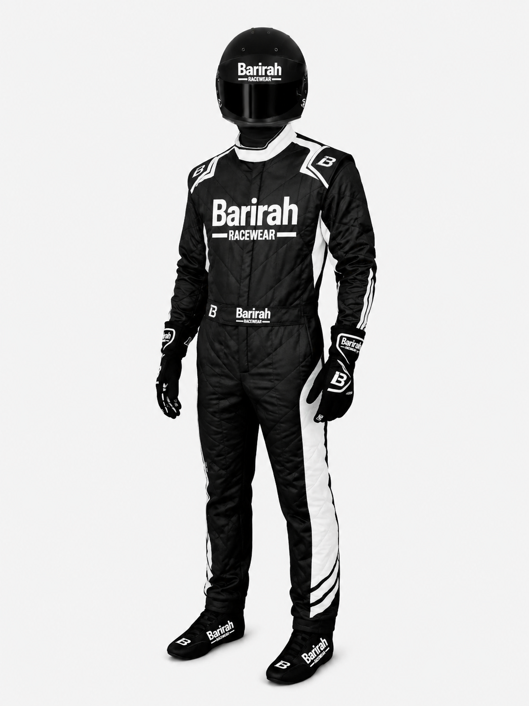 Barirah Racewear Premium Racing Suit – Professional Karting & Motorsport Driving Suit | Lightweight Performance Racing Overall | Black/White