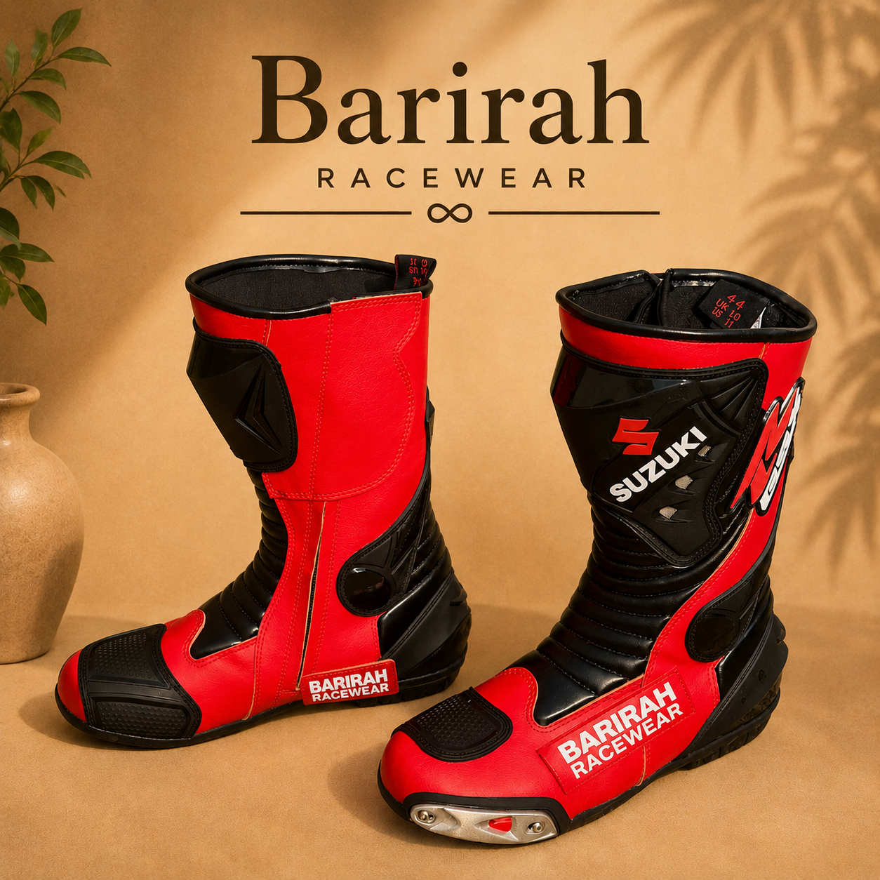 Barirah Racewear Red & Black Motorbike Racing Boots – Protective Sport Riding Boots
