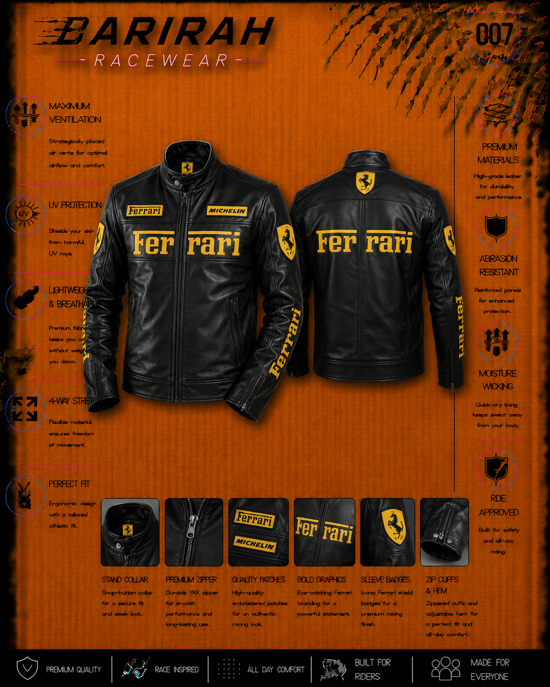 Ferrari Inspired Racing Leather Jacket - Premium Moto Outerwear