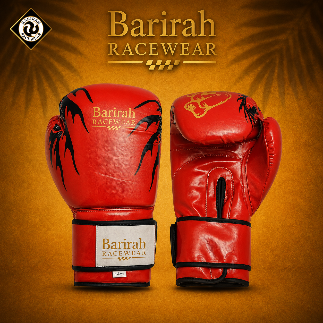 Barirah Racewear Professional Boxing Gloves – Red & Black 14oz Training, Sparring & Fight Gloves