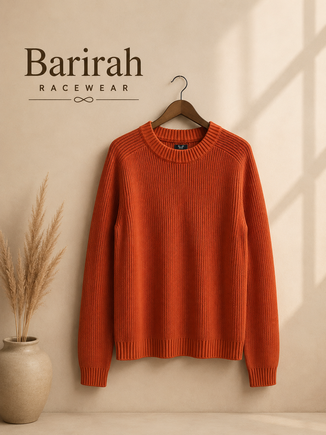 Barirah Racewear Classic Ribbed Knit Crewneck Sweater – Burnt Orange