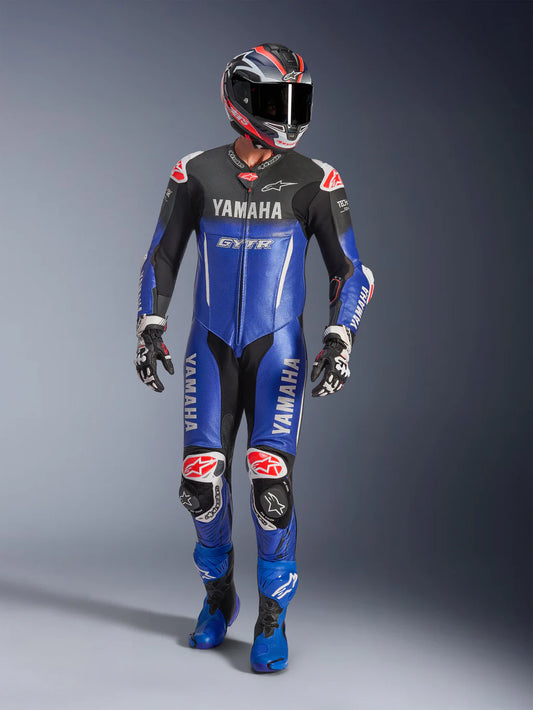 Yamaha GYTR One-Piece Leather Motorcycle Racing Suit – Blue/Black – MotoGP Replica CE Armored Riding Suit