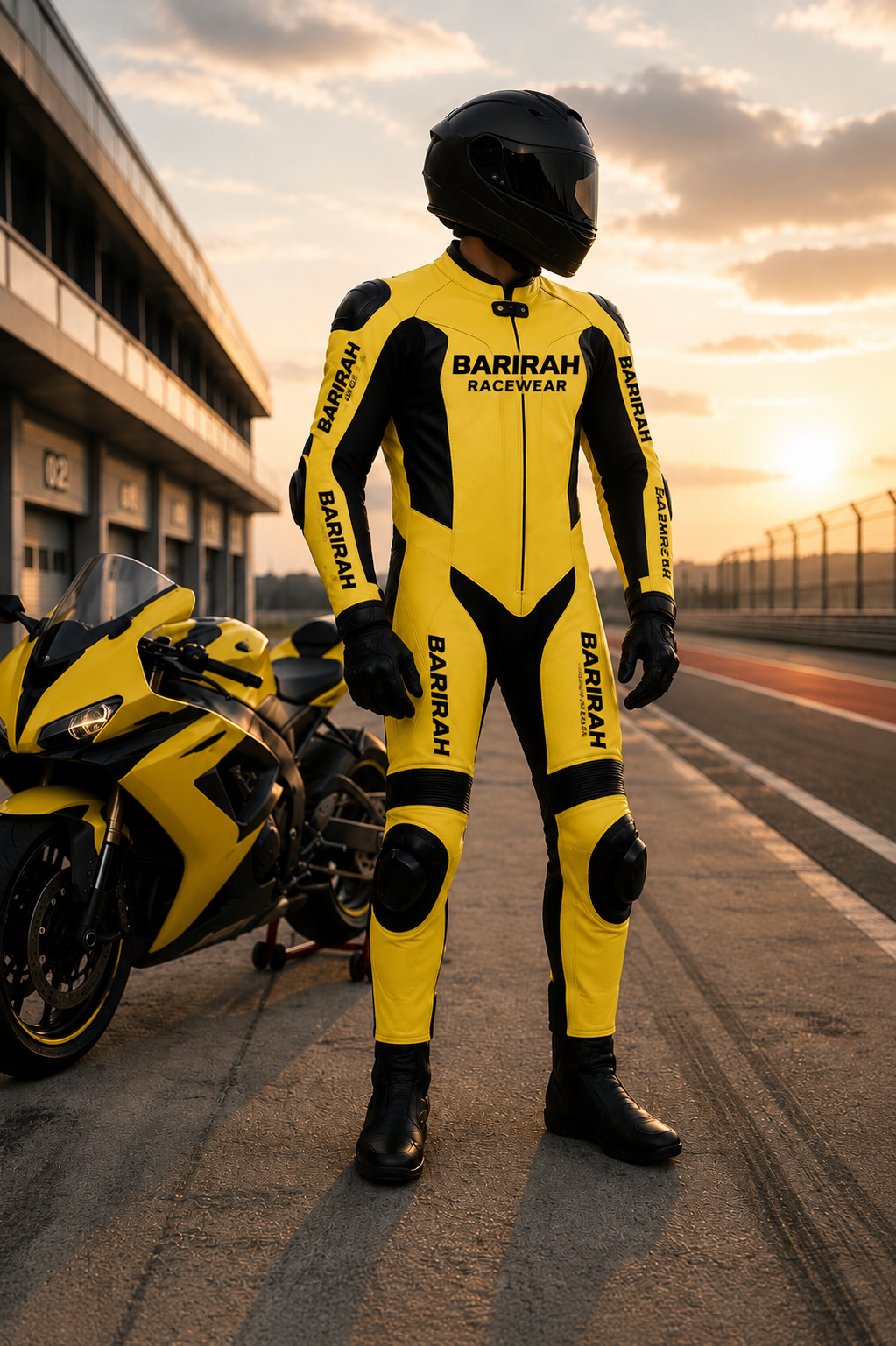 Barirah Racewear Yellow & Black One-Piece Motorcycle Racing Leather Suit