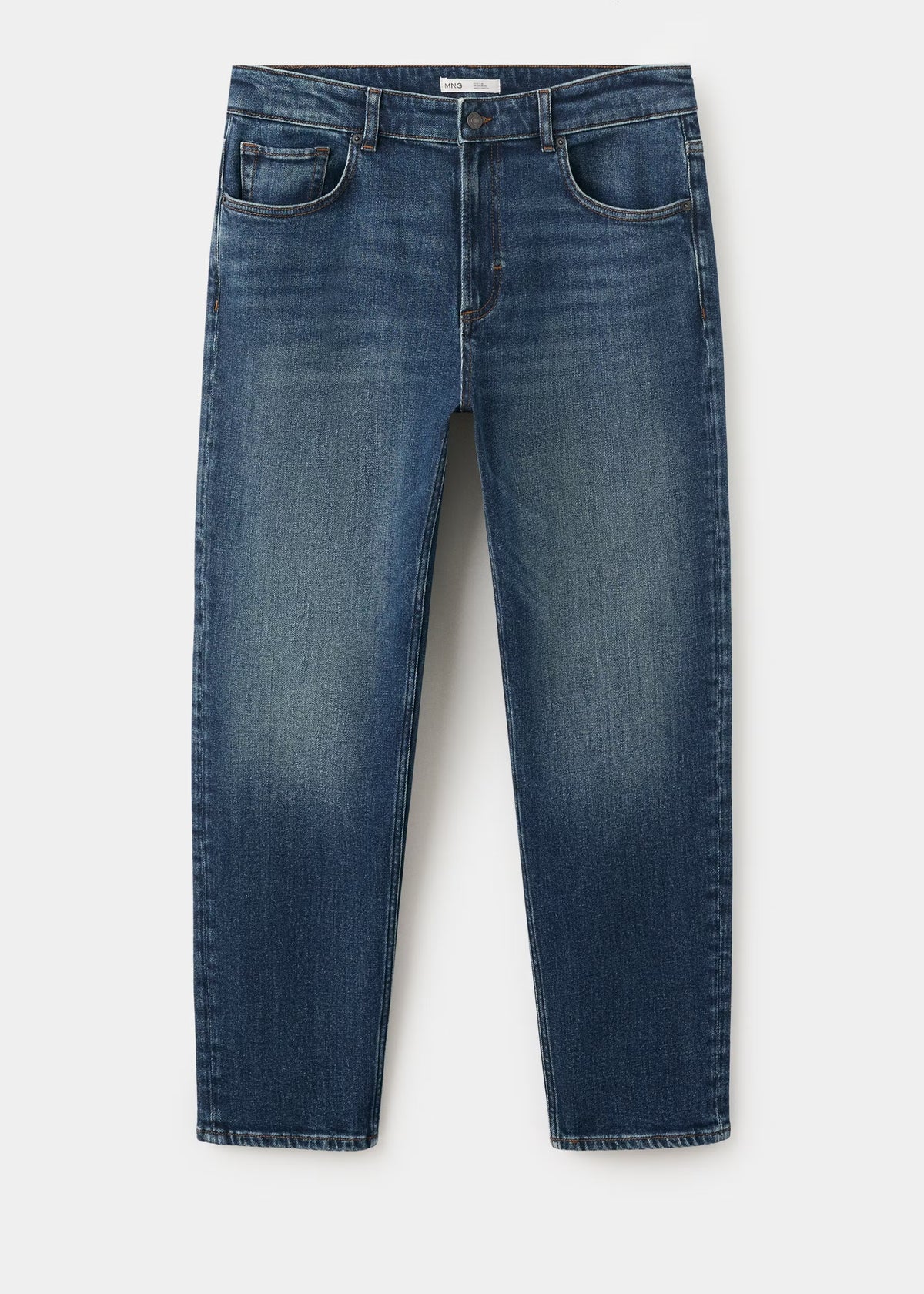 Mango Men's Slim Fit Blue Washed Denim - Classic 5-Pocket Mid