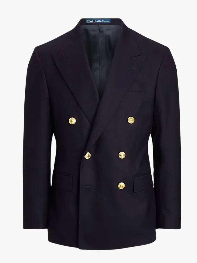 Men's Navy Double-Breasted Blazer with - Classic Tailored Formal