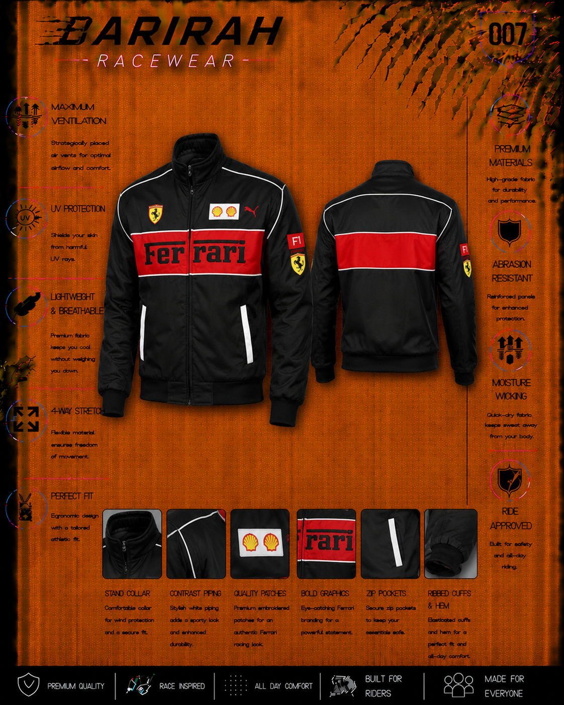 F1 Racing Jacket Motorsport Bomber Windbreaker Polyester Jacket