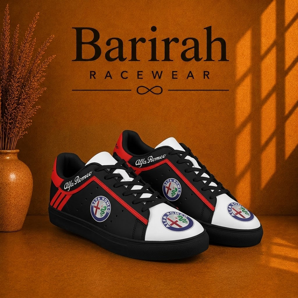 Alfa Romeo Red Lines Black Racing Shoes | Barirah Racewear