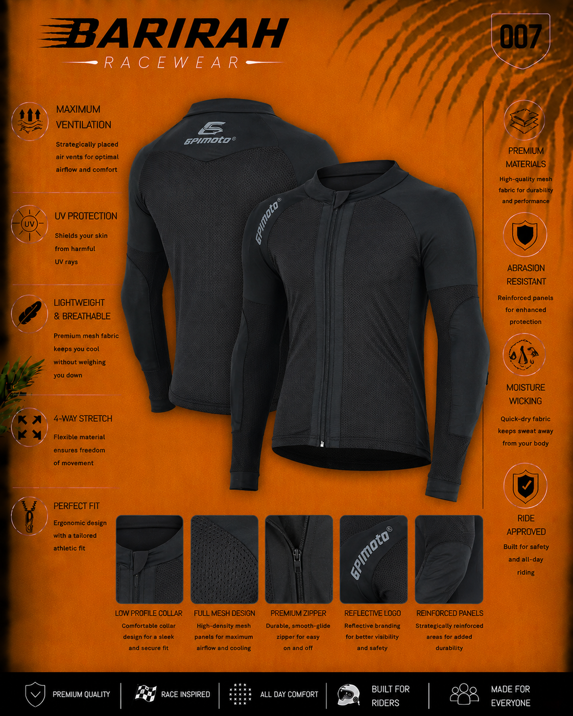 Men's Mesh Black Motorcycle Shirt - CE Level 2 Certified