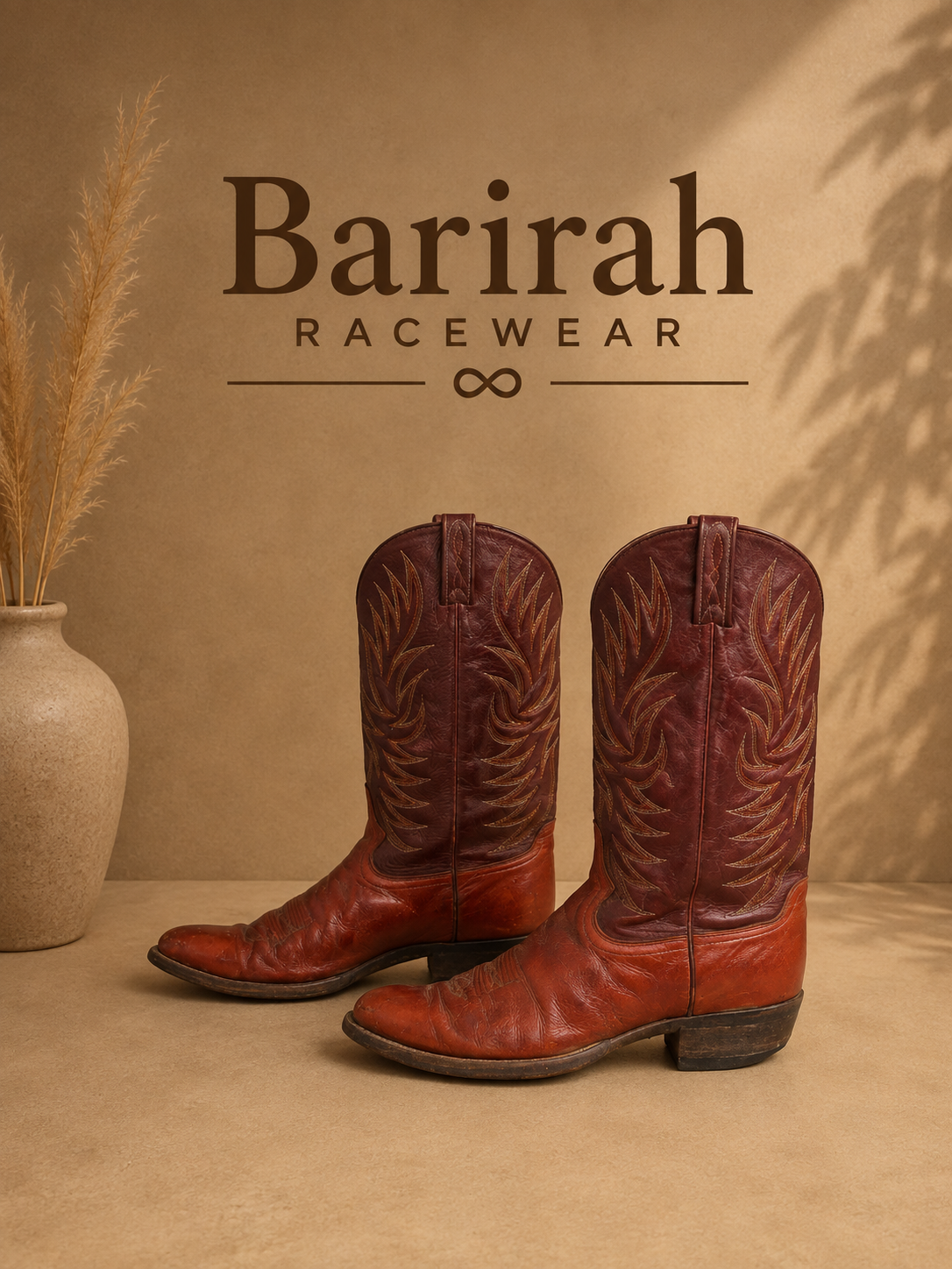 Barirah Racewear Vintage Western Leather Cowboy Boots – Burnt Red & Burgundy