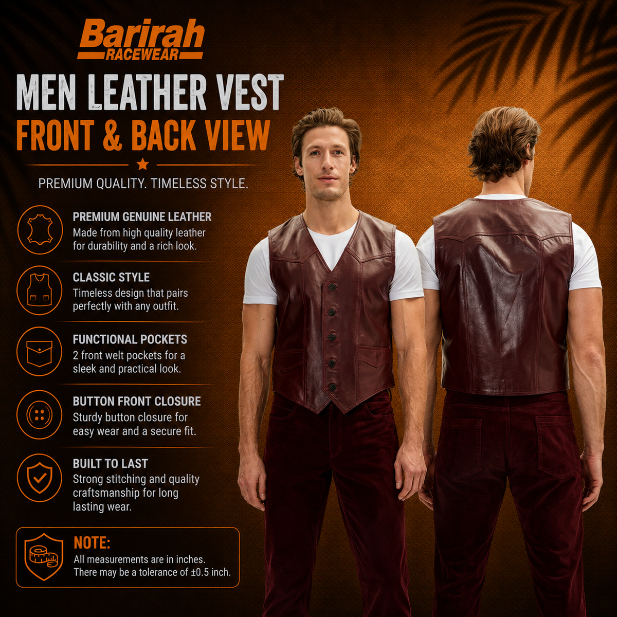 Barirah Racewear Men’s Leather Western jacket waistcoat