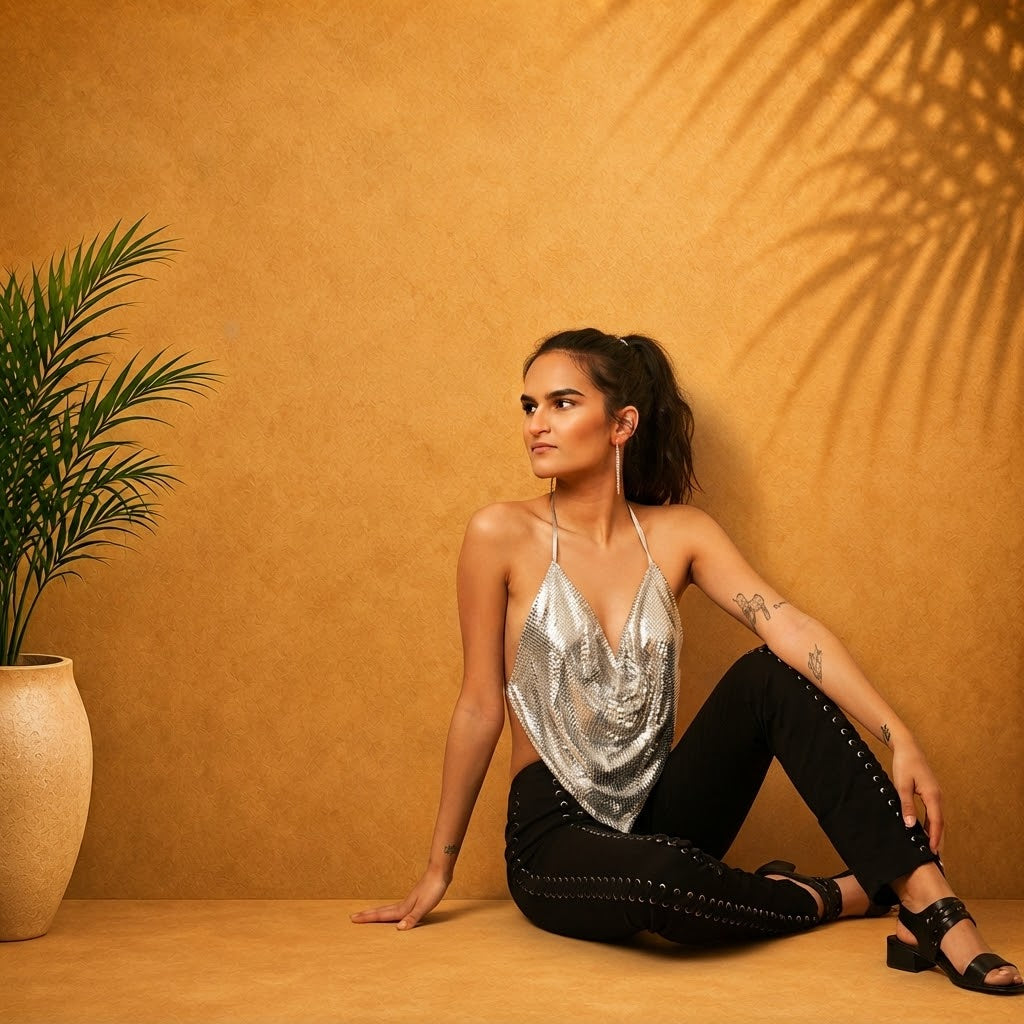 Silver Glomesh Halter Top